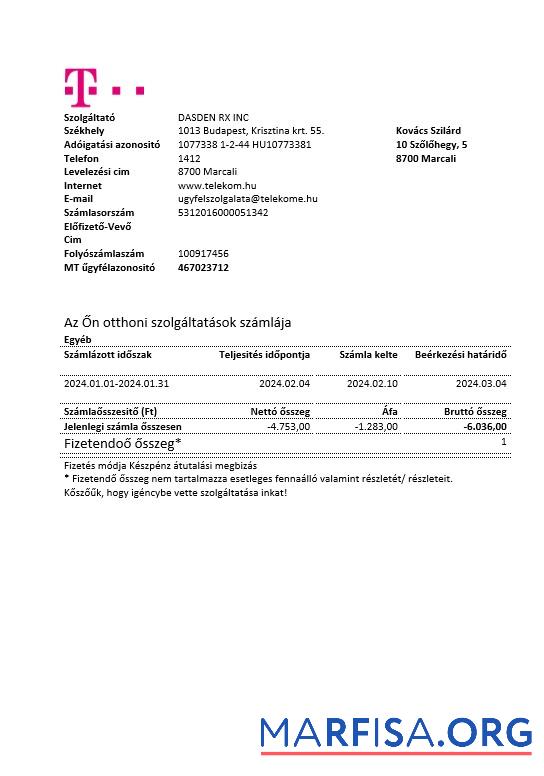 Printable Hungary Magyartel business utility bill template in Word and PDF formats, fully editable
